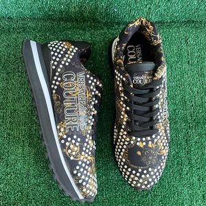VERSACE JEANS COUTURE Spyke Baroque Men's Shoes Gold Black